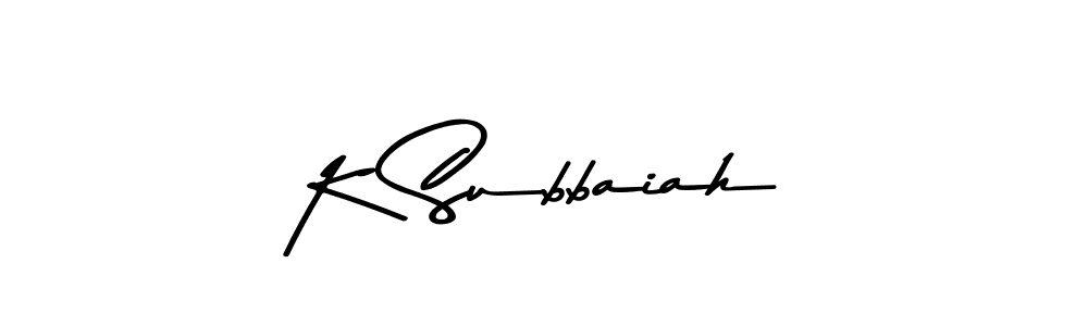 Create a beautiful signature design for name K Subbaiah. With this signature (Asem Kandis PERSONAL USE) fonts, you can make a handwritten signature for free. K Subbaiah signature style 9 images and pictures png