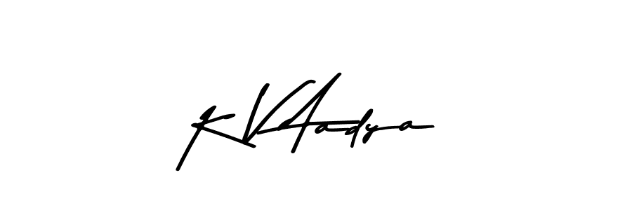 How to make K V Aadya name signature. Use Asem Kandis PERSONAL USE style for creating short signs online. This is the latest handwritten sign. K V Aadya signature style 9 images and pictures png