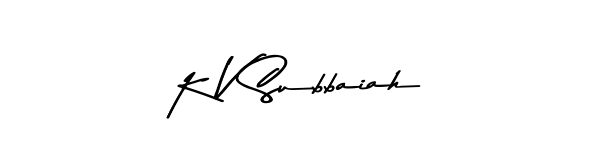 How to make K V Subbaiah name signature. Use Asem Kandis PERSONAL USE style for creating short signs online. This is the latest handwritten sign. K V Subbaiah signature style 9 images and pictures png