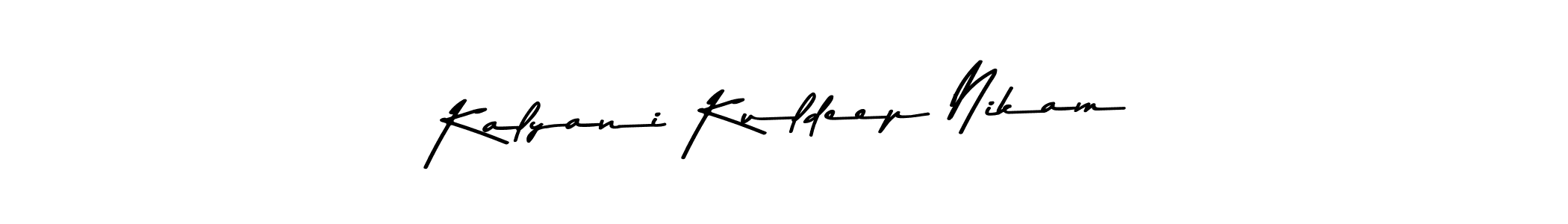 How to make Kalyani Kuldeep Nikam name signature. Use Asem Kandis PERSONAL USE style for creating short signs online. This is the latest handwritten sign. Kalyani Kuldeep Nikam signature style 9 images and pictures png