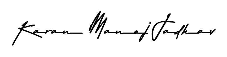 Give your name Karan Manoj Jadhav an exquisite flair with the Asem Kandis PERSONAL USE script font. Ideal for contracts, resumes, and formal letterheads. Karan Manoj Jadhav signature style 9 images and pictures png