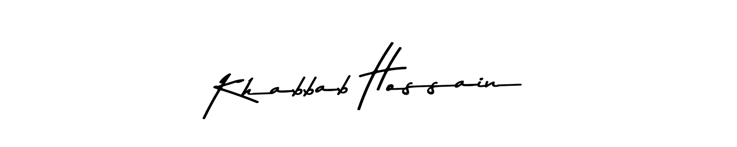 You should practise on your own different ways (Asem Kandis PERSONAL USE) to write your name (Khabbab Hossain) in signature. don't let someone else do it for you. Khabbab Hossain signature style 9 images and pictures png