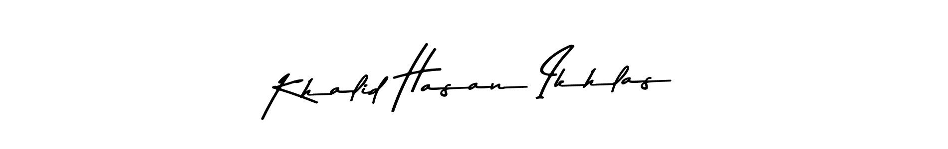 How to make Khalid Hasan Ikhlas name signature. Use Asem Kandis PERSONAL USE style for creating short signs online. This is the latest handwritten sign. Khalid Hasan Ikhlas signature style 9 images and pictures png