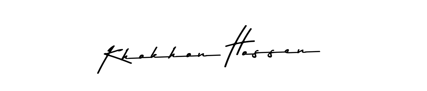 The best way (Asem Kandis PERSONAL USE) to make a short signature is to pick only two or three words in your name. The name Khokhon Hossen include a total of six letters. For converting this name. Khokhon Hossen signature style 9 images and pictures png