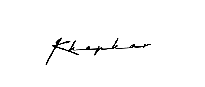 Make a beautiful signature design for name Khopkar. With this signature (Asem Kandis PERSONAL USE) style, you can create a handwritten signature for free. Khopkar signature style 9 images and pictures png