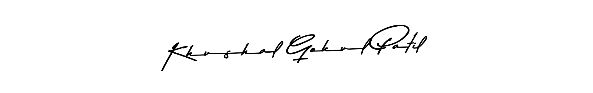 How to make Khushal Gokul Patil name signature. Use Asem Kandis PERSONAL USE style for creating short signs online. This is the latest handwritten sign. Khushal Gokul Patil signature style 9 images and pictures png