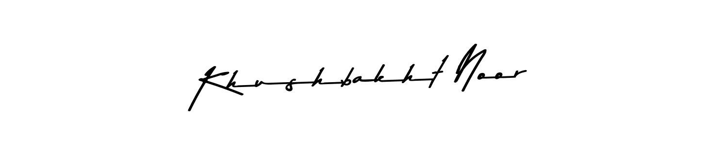 The best way (Asem Kandis PERSONAL USE) to make a short signature is to pick only two or three words in your name. The name Khushbakht Noor include a total of six letters. For converting this name. Khushbakht Noor signature style 9 images and pictures png