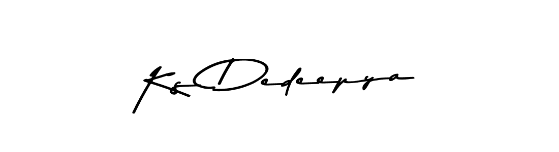 How to make Ks Dedeepya name signature. Use Asem Kandis PERSONAL USE style for creating short signs online. This is the latest handwritten sign. Ks Dedeepya signature style 9 images and pictures png