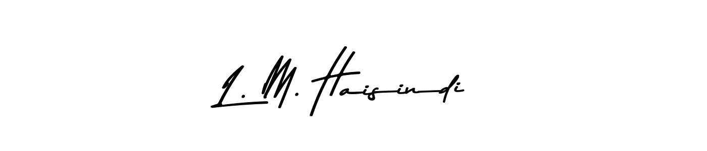 The best way (Asem Kandis PERSONAL USE) to make a short signature is to pick only two or three words in your name. The name L. M. Haisindi include a total of six letters. For converting this name. L. M. Haisindi signature style 9 images and pictures png