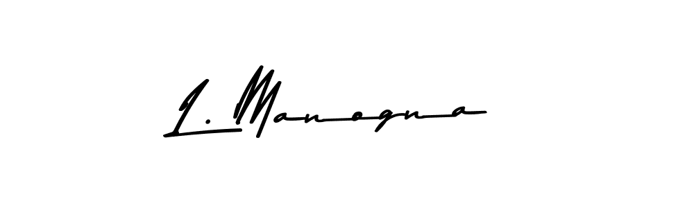 Make a beautiful signature design for name L. Manogna. With this signature (Asem Kandis PERSONAL USE) style, you can create a handwritten signature for free. L. Manogna signature style 9 images and pictures png