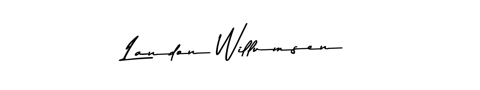 Create a beautiful signature design for name Landon Willumsen. With this signature (Asem Kandis PERSONAL USE) fonts, you can make a handwritten signature for free. Landon Willumsen signature style 9 images and pictures png