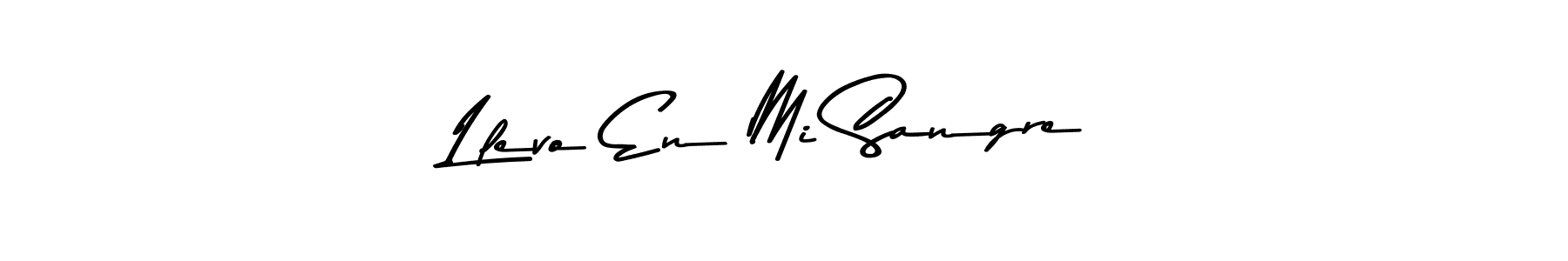 How to make Llevo En Mi Sangre name signature. Use Asem Kandis PERSONAL USE style for creating short signs online. This is the latest handwritten sign. Llevo En Mi Sangre signature style 9 images and pictures png