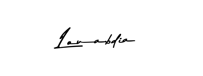 How to make Louabdia name signature. Use Asem Kandis PERSONAL USE style for creating short signs online. This is the latest handwritten sign. Louabdia signature style 9 images and pictures png