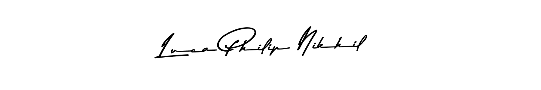 You should practise on your own different ways (Asem Kandis PERSONAL USE) to write your name (Luca Philip Nikhil) in signature. don't let someone else do it for you. Luca Philip Nikhil signature style 9 images and pictures png