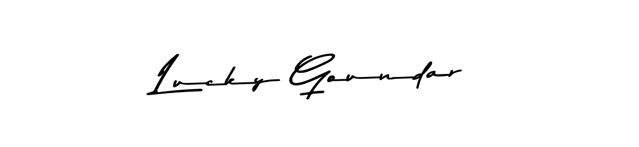 Create a beautiful signature design for name Lucky Goundar. With this signature (Asem Kandis PERSONAL USE) fonts, you can make a handwritten signature for free. Lucky Goundar signature style 9 images and pictures png