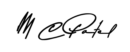Get inspired by this graceful Asem Kandis PERSONAL USE signature style for name M C Patel. Smooth loops and balanced proportions for everyday use. M C Patel signature style 9 images and pictures png