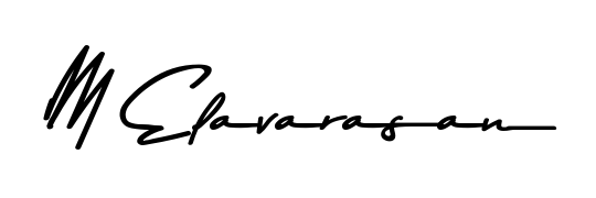 Get inspired by this graceful Asem Kandis PERSONAL USE signature style for name M Elavarasan. Smooth loops and balanced proportions for everyday use. M Elavarasan signature style 9 images and pictures png