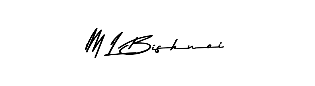 How to make M L Bishnoi name signature. Use Asem Kandis PERSONAL USE style for creating short signs online. This is the latest handwritten sign. M L Bishnoi signature style 9 images and pictures png