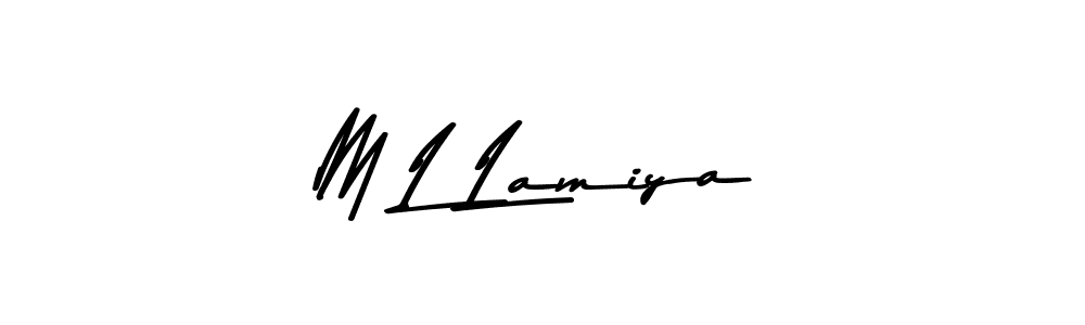 Make a beautiful signature design for name M L Lamiya. With this signature (Asem Kandis PERSONAL USE) style, you can create a handwritten signature for free. M L Lamiya signature style 9 images and pictures png