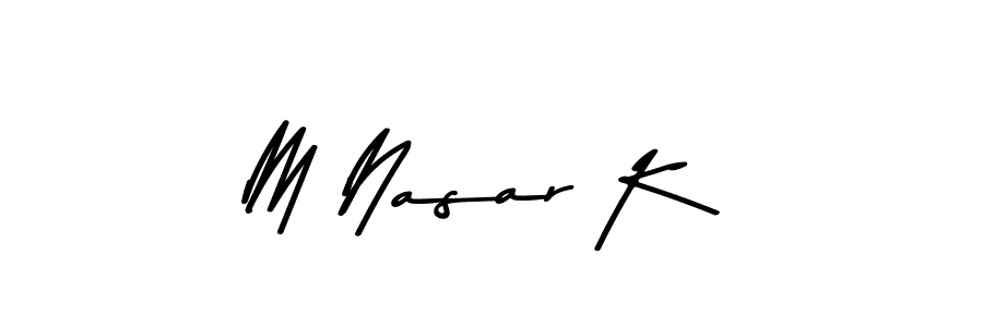 The best way (Asem Kandis PERSONAL USE) to make a short signature is to pick only two or three words in your name. The name M Nasar K include a total of six letters. For converting this name. M Nasar K signature style 9 images and pictures png