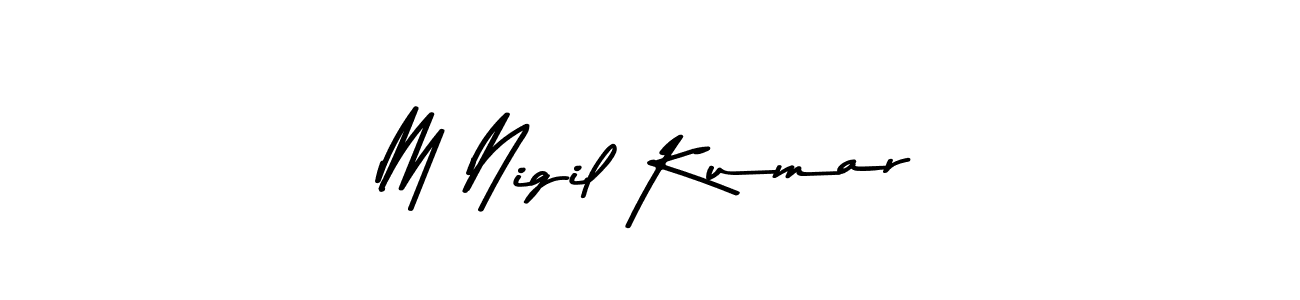How to make M Nigil Kumar name signature. Use Asem Kandis PERSONAL USE style for creating short signs online. This is the latest handwritten sign. M Nigil Kumar signature style 9 images and pictures png