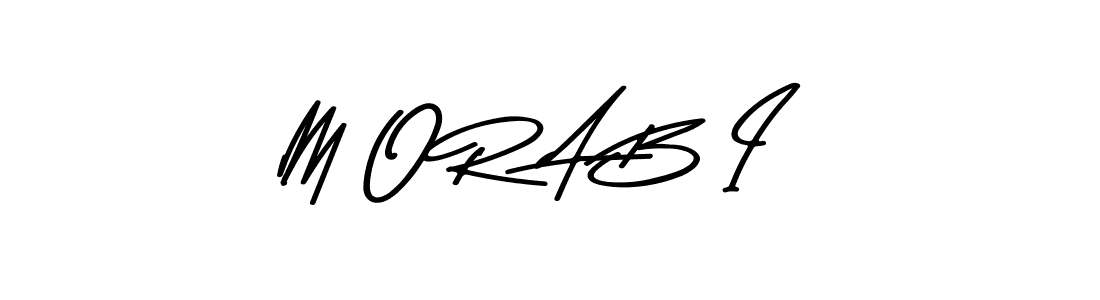 How to make M O R A B I name signature. Use Asem Kandis PERSONAL USE style for creating short signs online. This is the latest handwritten sign. M O R A B I signature style 9 images and pictures png