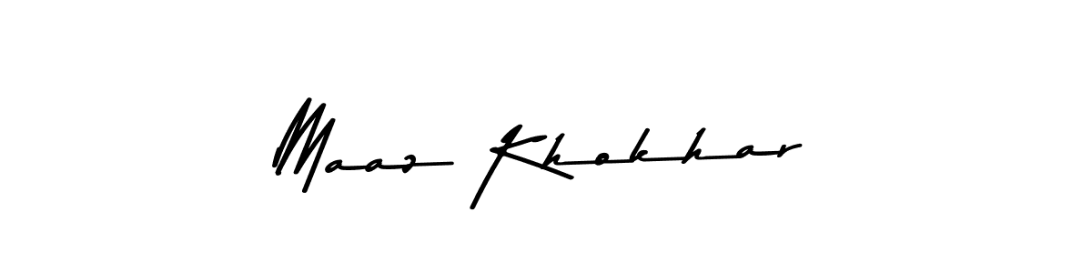 How to make Maaz Khokhar name signature. Use Asem Kandis PERSONAL USE style for creating short signs online. This is the latest handwritten sign. Maaz Khokhar signature style 9 images and pictures png