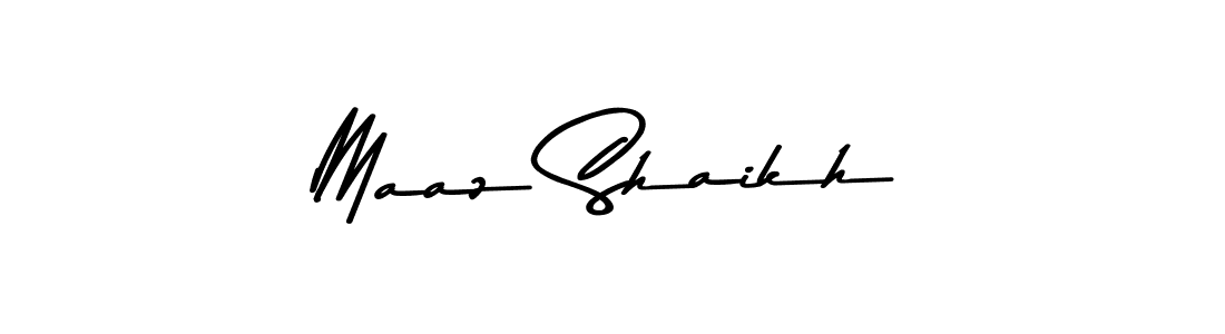 Create a beautiful signature design for name Maaz Shaikh. With this signature (Asem Kandis PERSONAL USE) fonts, you can make a handwritten signature for free. Maaz Shaikh signature style 9 images and pictures png