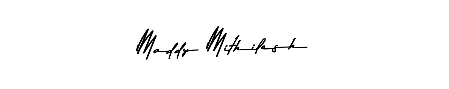 How to make Maddy Mithilesh name signature. Use Asem Kandis PERSONAL USE style for creating short signs online. This is the latest handwritten sign. Maddy Mithilesh signature style 9 images and pictures png