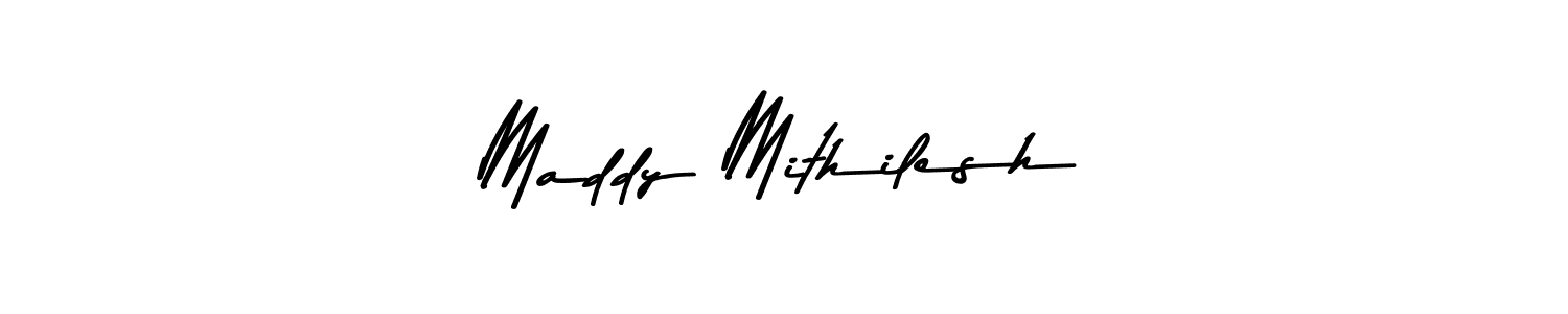 How to make Maddy Mithilesh name signature. Use Asem Kandis PERSONAL USE style for creating short signs online. This is the latest handwritten sign. Maddy Mithilesh signature style 9 images and pictures png