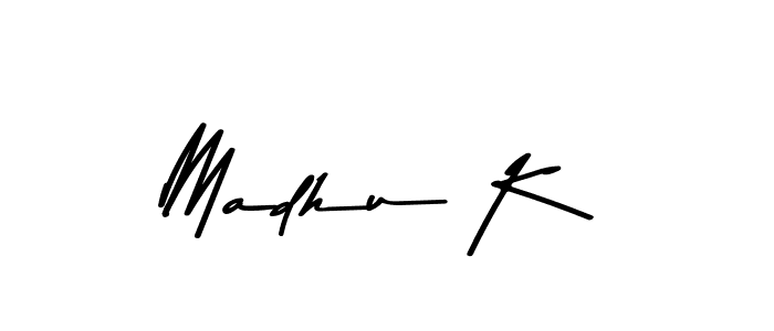 Make a beautiful signature design for name Madhu K. With this signature (Asem Kandis PERSONAL USE) style, you can create a handwritten signature for free. Madhu K signature style 9 images and pictures png