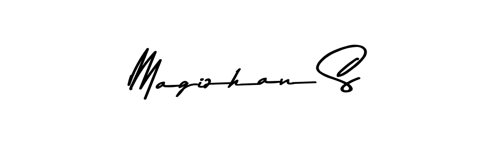 How to make Magizhan S name signature. Use Asem Kandis PERSONAL USE style for creating short signs online. This is the latest handwritten sign. Magizhan S signature style 9 images and pictures png