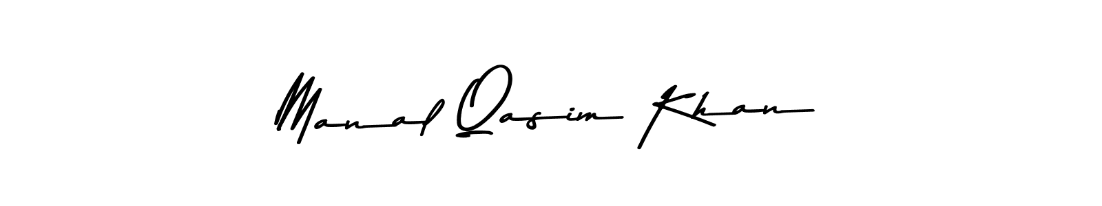 Create a beautiful signature design for name Manal Qasim Khan. With this signature (Asem Kandis PERSONAL USE) fonts, you can make a handwritten signature for free. Manal Qasim Khan signature style 9 images and pictures png