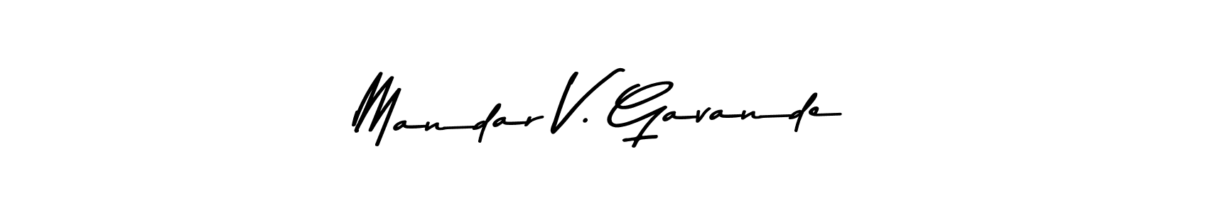 How to make Mandar V. Gavande name signature. Use Asem Kandis PERSONAL USE style for creating short signs online. This is the latest handwritten sign. Mandar V. Gavande signature style 9 images and pictures png