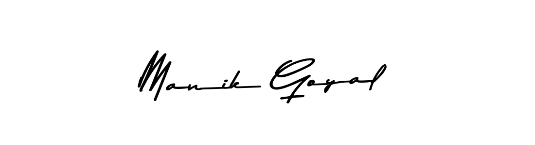 Create a beautiful signature design for name Manik Goyal. With this signature (Asem Kandis PERSONAL USE) fonts, you can make a handwritten signature for free. Manik Goyal signature style 9 images and pictures png