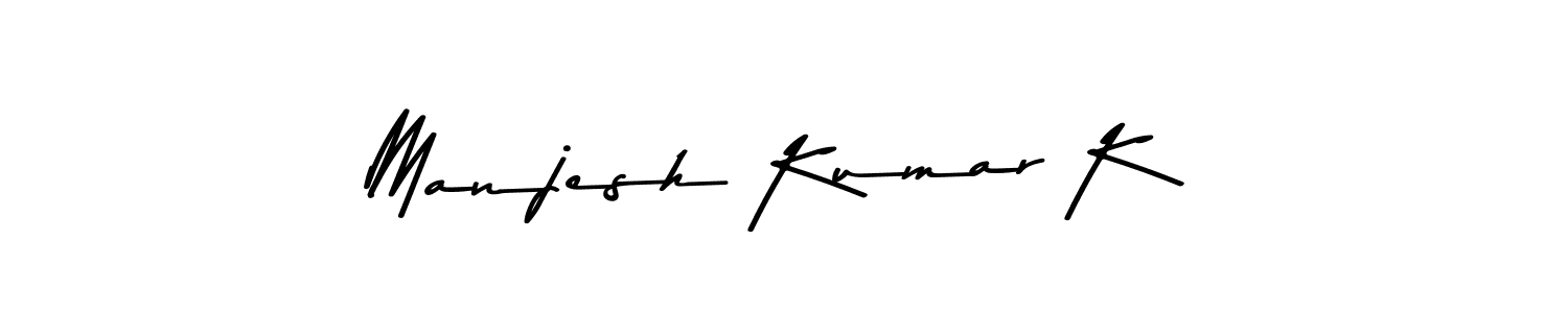 Create a beautiful signature design for name Manjesh Kumar K. With this signature (Asem Kandis PERSONAL USE) fonts, you can make a handwritten signature for free. Manjesh Kumar K signature style 9 images and pictures png