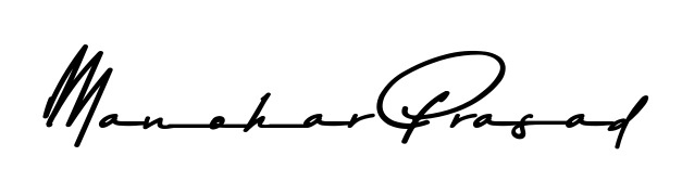 A sleek calligraphic signature for name Manohar Prasad utilizing Asem Kandis PERSONAL USE styling. Great for adding personal signatures to photos and art. Manohar Prasad signature style 9 images and pictures png