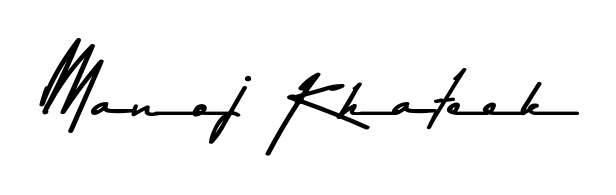 Personalize your online presence with Manoj Khateek signature rendered in elegant Asem Kandis PERSONAL USE font. Great for website footers and blogs. Manoj Khateek signature style 9 images and pictures png