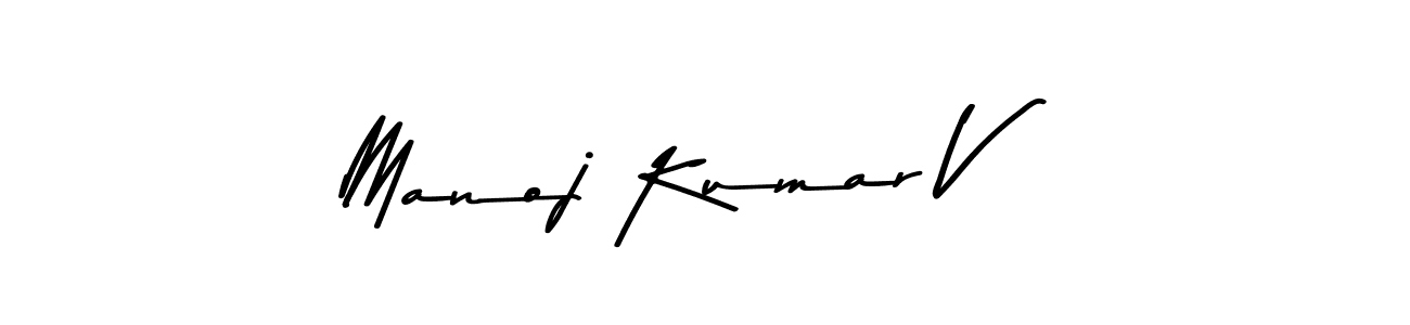 How to make Manoj Kumar V name signature. Use Asem Kandis PERSONAL USE style for creating short signs online. This is the latest handwritten sign. Manoj Kumar V signature style 9 images and pictures png