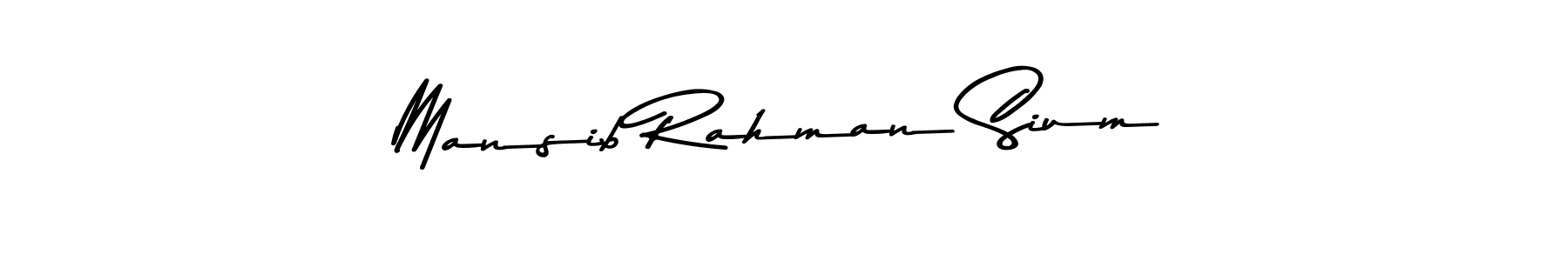 The best way (Asem Kandis PERSONAL USE) to make a short signature is to pick only two or three words in your name. The name Mansib Rahman Sium include a total of six letters. For converting this name. Mansib Rahman Sium signature style 9 images and pictures png
