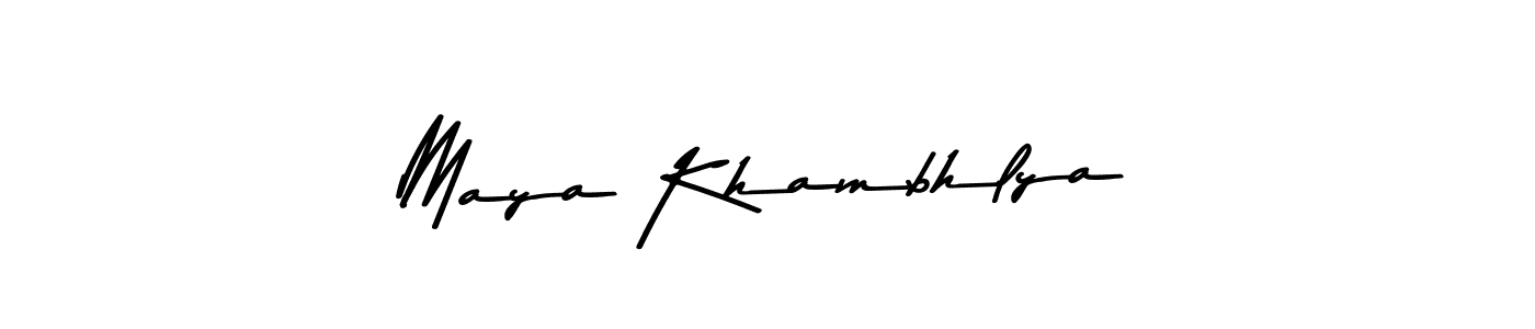 How to make Maya Khambhlya name signature. Use Asem Kandis PERSONAL USE style for creating short signs online. This is the latest handwritten sign. Maya Khambhlya signature style 9 images and pictures png