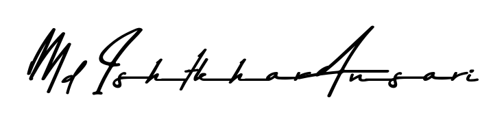 The Asem Kandis PERSONAL USE typeface gives name Md Ishtkhar Ansari a refined look. Suitable for certificates, diplomas, and official verification. Md Ishtkhar Ansari signature style 9 images and pictures png