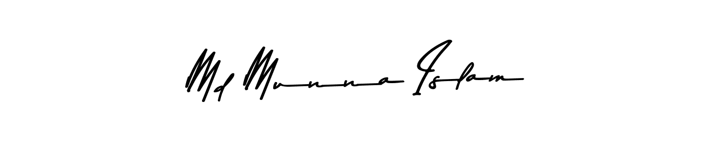 How to make Md Munna Islam name signature. Use Asem Kandis PERSONAL USE style for creating short signs online. This is the latest handwritten sign. Md Munna Islam signature style 9 images and pictures png