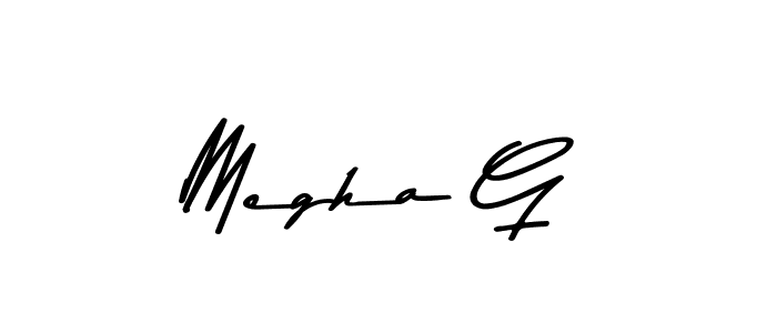 How to make Megha G name signature. Use Asem Kandis PERSONAL USE style for creating short signs online. This is the latest handwritten sign. Megha G signature style 9 images and pictures png