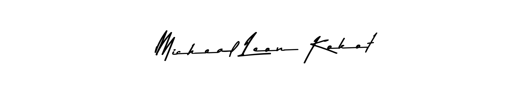 if you are searching for the best signature style for your name Micheal Leon Kokot. so please give up your signature search. here we have designed multiple signature styles  using Asem Kandis PERSONAL USE. Micheal Leon Kokot signature style 9 images and pictures png