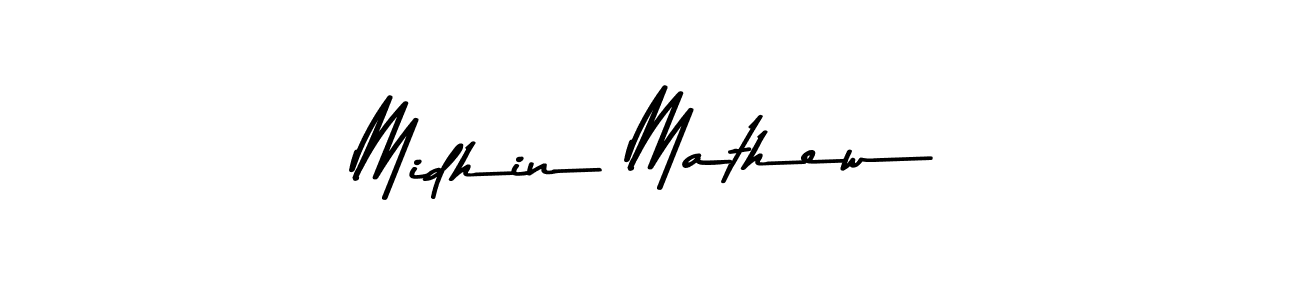 How to make Midhin Mathew name signature. Use Asem Kandis PERSONAL USE style for creating short signs online. This is the latest handwritten sign. Midhin Mathew signature style 9 images and pictures png