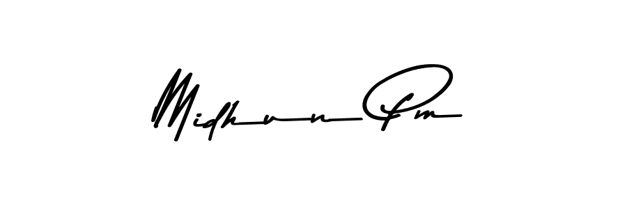 How to make Midhun Pm name signature. Use Asem Kandis PERSONAL USE style for creating short signs online. This is the latest handwritten sign. Midhun Pm signature style 9 images and pictures png