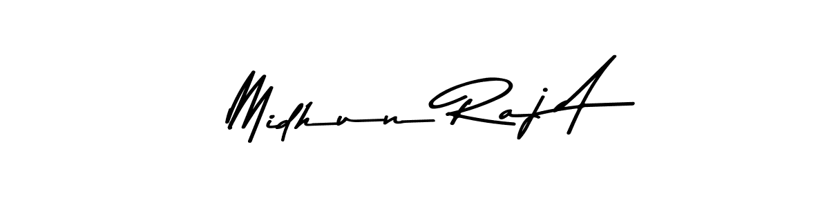 How to make Midhun Raj A name signature. Use Asem Kandis PERSONAL USE style for creating short signs online. This is the latest handwritten sign. Midhun Raj A signature style 9 images and pictures png
