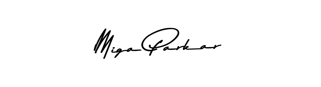 How to make Miga Parkar name signature. Use Asem Kandis PERSONAL USE style for creating short signs online. This is the latest handwritten sign. Miga Parkar signature style 9 images and pictures png