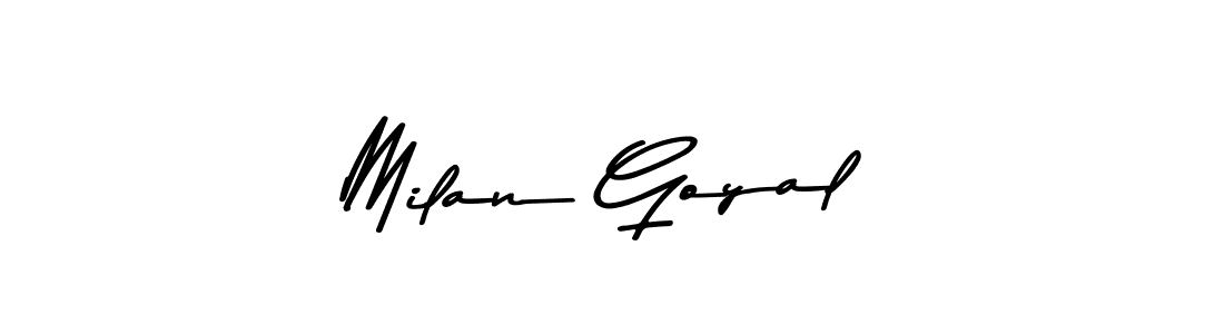 How to make Milan Goyal name signature. Use Asem Kandis PERSONAL USE style for creating short signs online. This is the latest handwritten sign. Milan Goyal signature style 9 images and pictures png